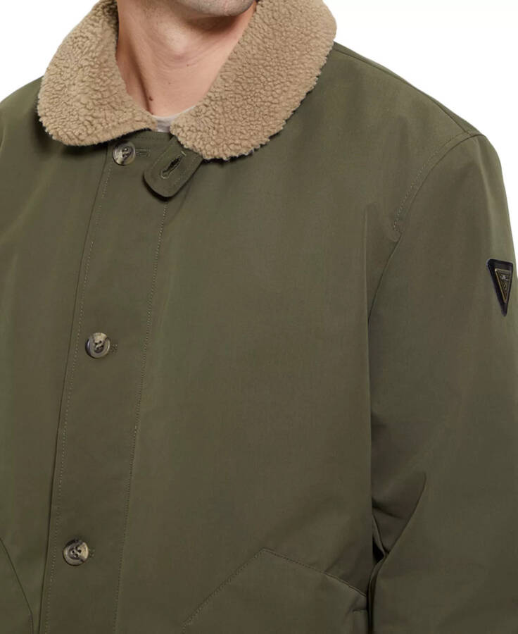 Men's Sherpa Lined Coach Jacket Olive Morning - 4