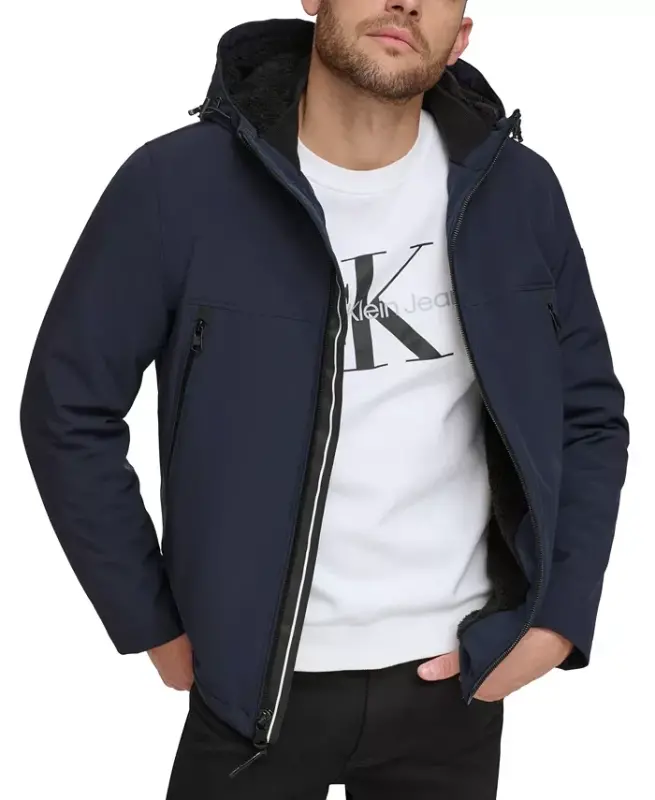 Men's Sherpa Lined Infinite Stretch Soft Shell Jacket -True Navy - 1