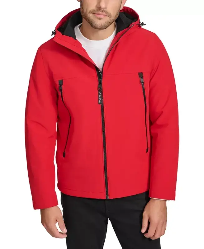 Men's Sherpa Lined Infinite Stretch Soft Shell Jacket -True Red - CALVIN KLEIN