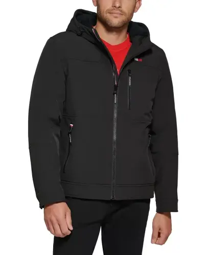Men's Sherpa-Lined Softshell Hooded Jacket - Black 