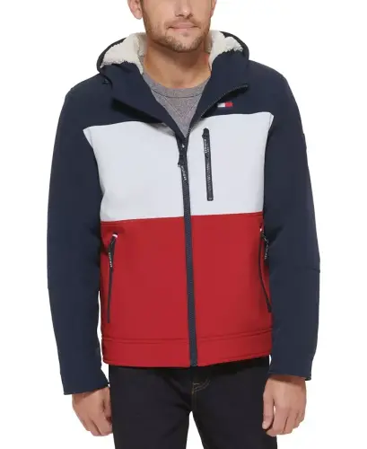 Men's Sherpa-Lined Softshell Hooded Jacket - Mid/ice/red Combo (Muf) - 1