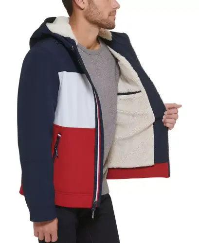 Men's Sherpa-Lined Softshell Hooded Jacket - Mid/ice/red Combo (Muf) - 3