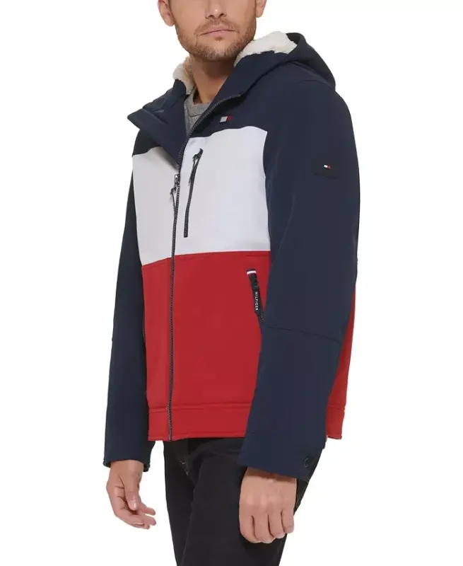 Men's Sherpa-Lined Softshell Hooded Jacket - Mid/ice/red Combo (Muf) - 4