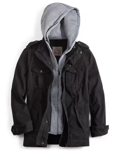 Men’s Sherpa Lined Two Pocket Hooded Trucker Jacket-Black - 4