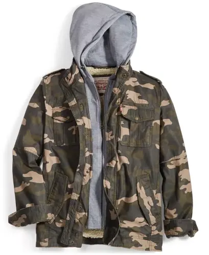 Men’s Sherpa Lined Two Pocket Hooded Trucker Jacket-Olive Camo - 3