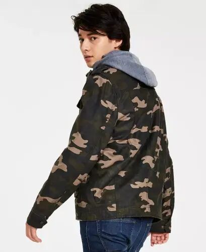 Men’s Sherpa Lined Two Pocket Hooded Trucker Jacket-Olive Camo - 2