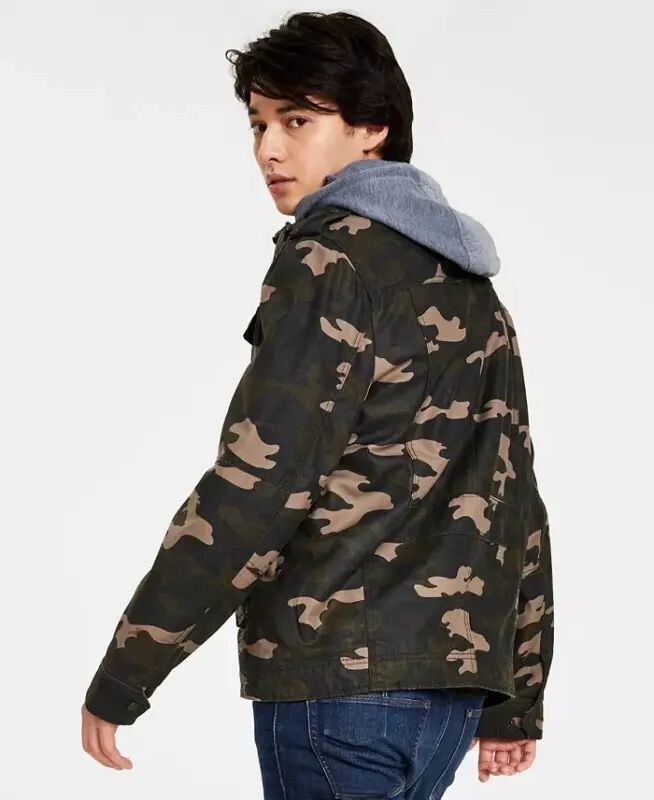Men’s Sherpa Lined Two Pocket Hooded Trucker Jacket-Olive Camo - 2