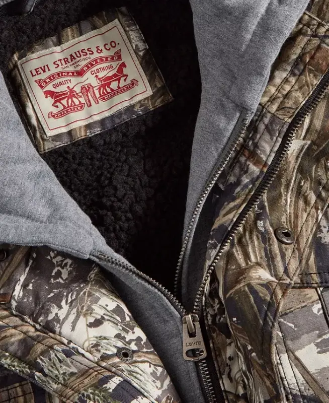 Men’s Sherpa Lined Two Pocket Hooded Trucker Jacket-Real Tree Print - 5