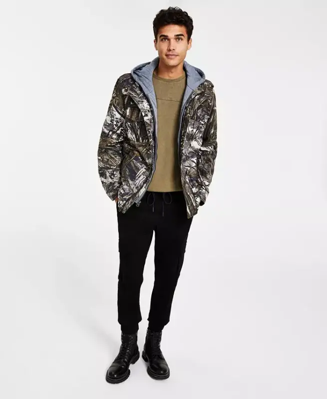 Men’s Sherpa Lined Two Pocket Hooded Trucker Jacket-Real Tree Print - 2