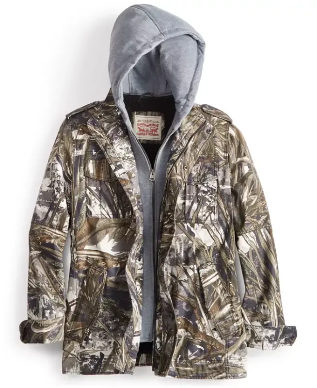 Men’s Sherpa Lined Two Pocket Hooded Trucker Jacket-Real Tree Print - 4