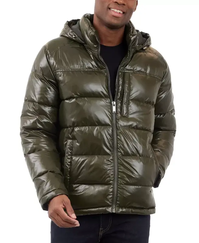 Men's Shine Puffer Jacket-Dark Olive - 3