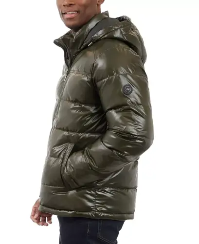 Men's Shine Puffer Jacket-Dark Olive - 4