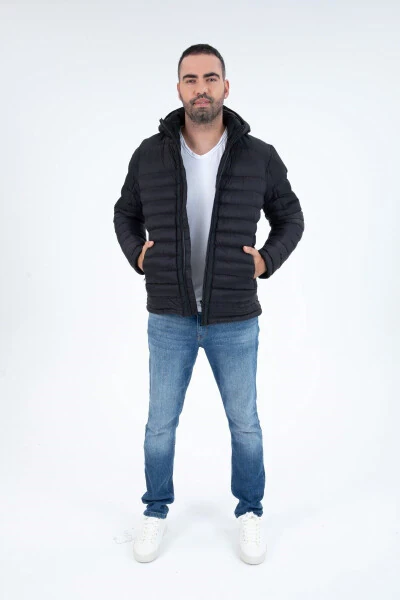 Men's Short Detachable Hooded Padded Water Repellent Classic Puffer Jacket 9710 - 8