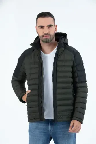 Men's Short Detachable Hooded Padded Water Repellent Classic Puffer Jacket 9710-KHAKI - 1