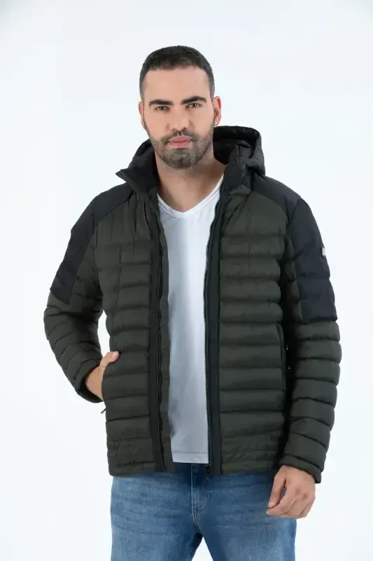 Men's Short Detachable Hooded Padded Water Repellent Classic Puffer Jacket 9710-KHAKI - G-FOX