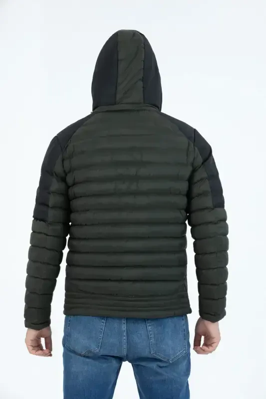 Men's Short Detachable Hooded Padded Water Repellent Classic Puffer Jacket 9710-KHAKI - 3