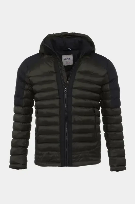 Men's Short Detachable Hooded Padded Water Repellent Classic Puffer Jacket 9710-KHAKI - 4