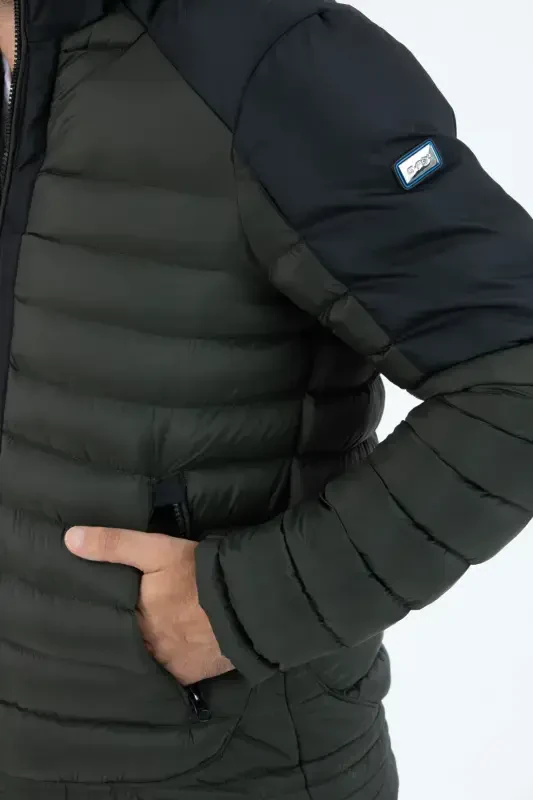 Men's Short Detachable Hooded Padded Water Repellent Classic Puffer Jacket 9710-KHAKI - 6