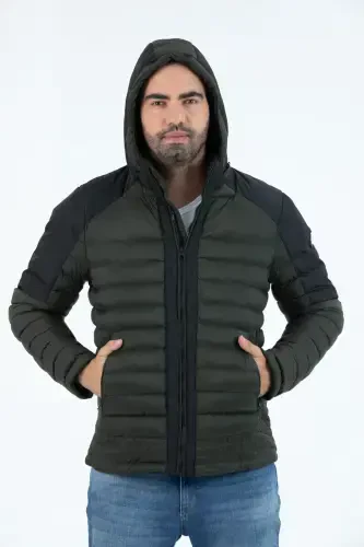 Men's Short Detachable Hooded Padded Water Repellent Classic Puffer Jacket 9710-KHAKI - 7