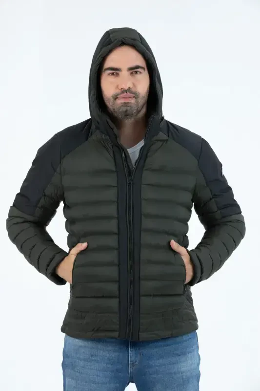 Men's Short Detachable Hooded Padded Water Repellent Classic Puffer Jacket 9710-KHAKI - 7