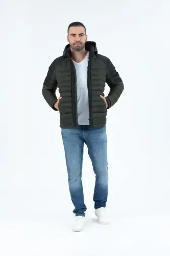 Men's Short Detachable Hooded Padded Water Repellent Classic Puffer Jacket 9710-KHAKI - 8