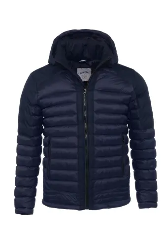 Men's Short Detachable Hooded Padded Water Repellent Classic Puffer Jacket 9710-NAVY - 4