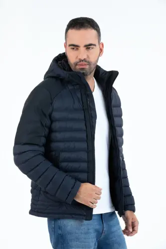 Men's Short Detachable Hooded Padded Water Repellent Classic Puffer Jacket 9710-NAVY - 7