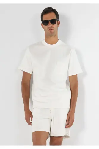 Men's short sleeve, bisiklet yaka, natural fabric, regular fit t-shirt. - 4