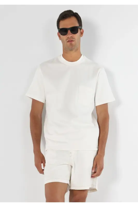 Men's short sleeve, bisiklet yaka, natural fabric, regular fit t-shirt. - 4