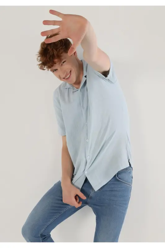 Men's short sleeve, blue, regular fit basic t-shirt. - COLIN’S