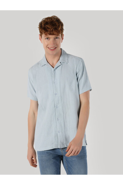 Men's short sleeve, blue, regular fit basic t-shirt. - 4