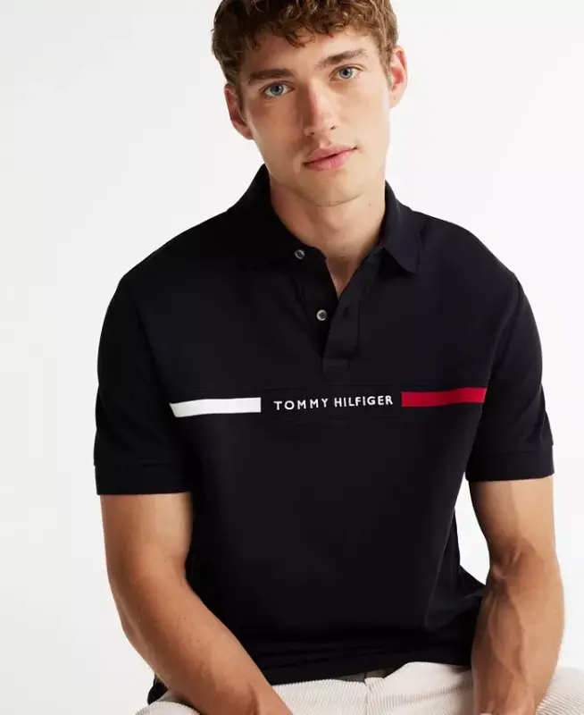 Men's Short Sleeve Embroidered Chest Stripe Polo Shirt-Desert Sky - 3