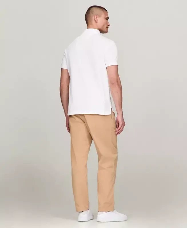 Men's Short Sleeve Embroidered Chest Stripe Polo Shirt-White - 4