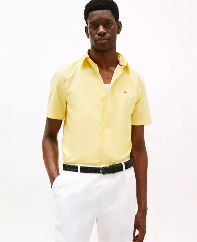 Men's Short Sleeve Flex Poplin Regular Fit Shirt - Citronella - 1