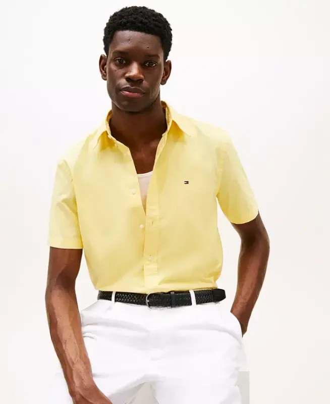 Men's Short Sleeve Flex Poplin Regular Fit Shirt - Citronella - 3