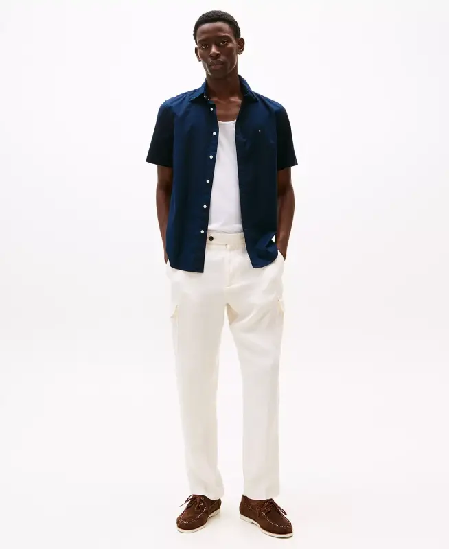 Men's Short Sleeve Flex Poplin Regular Fit Shirt-Desert Sky - 4