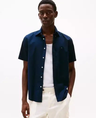 Men's Short Sleeve Flex Poplin Regular Fit Shirt-Desert Sky - 1