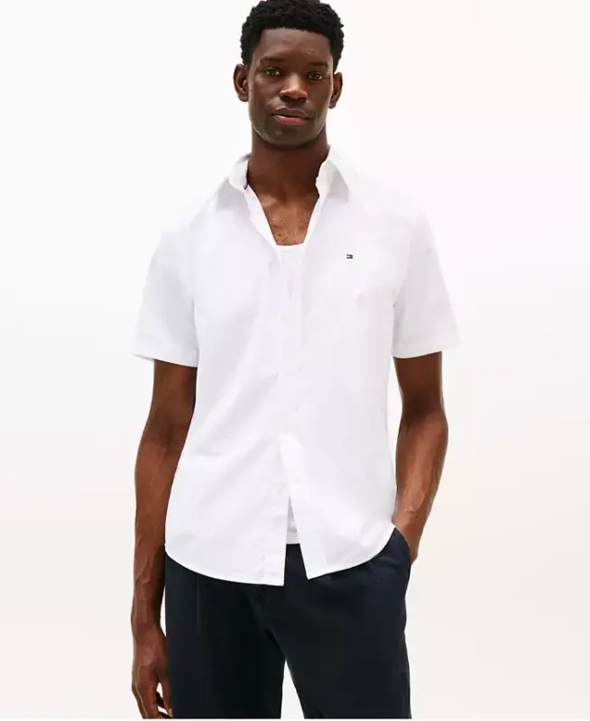 Men's Short Sleeve Flex Poplin Regular Fit Shirt-Optic White - 1