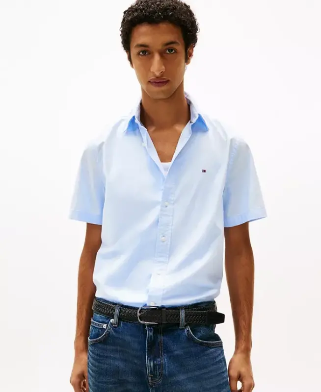 Men's Short Sleeve Flex Poplin Regular Fit Shirt-Sweet Blue - TOMMY HILFIGER
