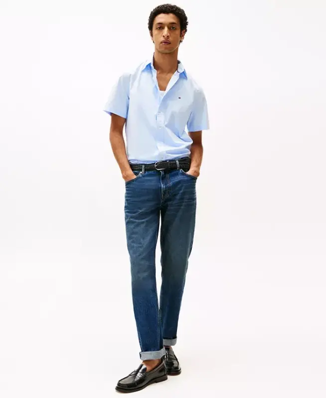 Men's Short Sleeve Flex Poplin Regular Fit Shirt-Sweet Blue - 4