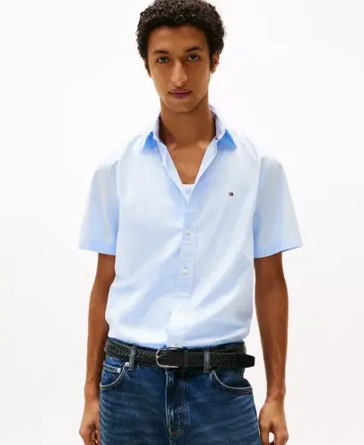 Men's Short Sleeve Flex Poplin Regular Fit Shirt-Sweet Blue - 1
