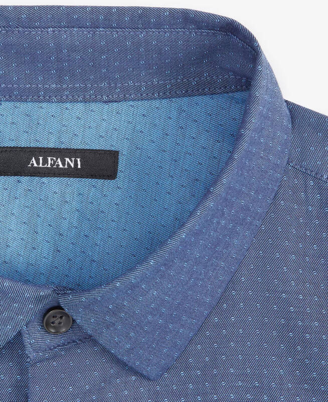 Men's Short-Sleeve Modern Stretch Dobby Shirt, Created for Modazone -Navy Combo - 3