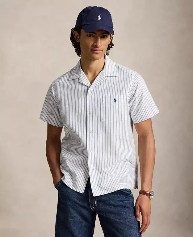 Men's Short-Sleeve Oxford Shirt - 7279A White Royal - POLO RALPH LAUREN
