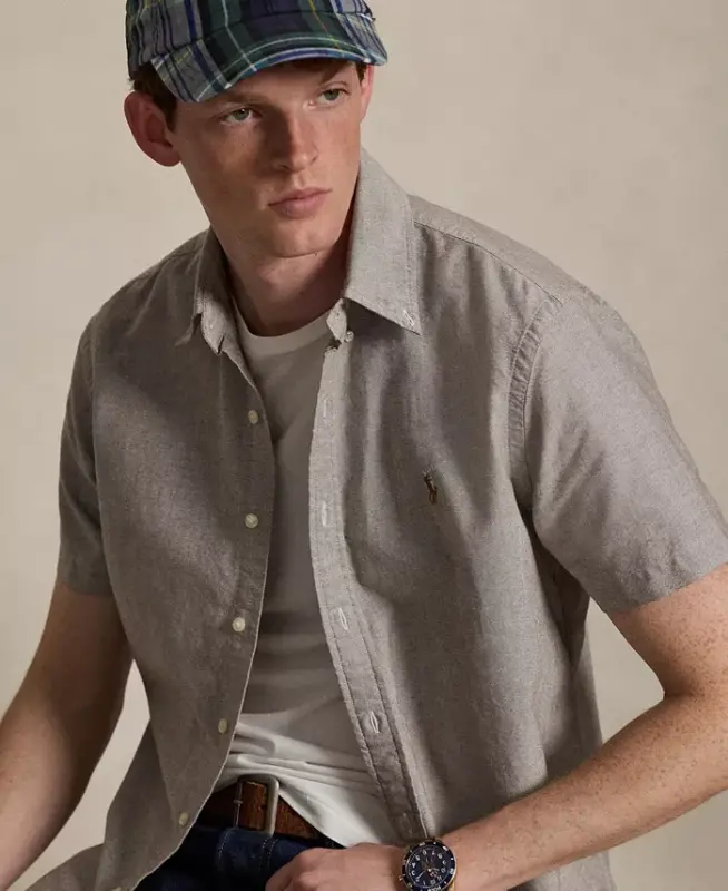 Men's Short-Sleeve Oxford Shirt - Nutmeg Brown - 3