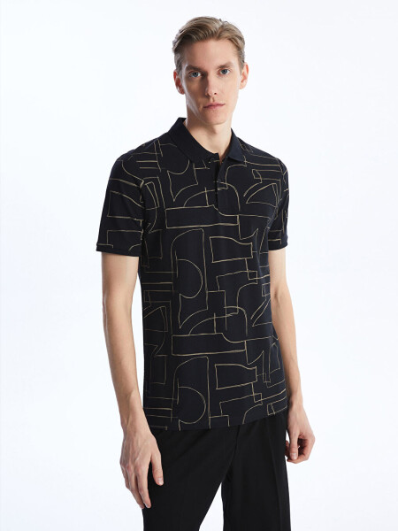 Men's Short Sleeve Polo Shirt with Pattern - 1