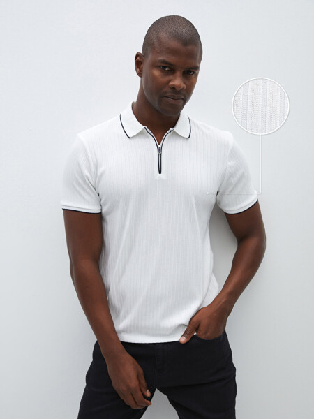 Men's Short Sleeve Polo Shirt with Texture - 21