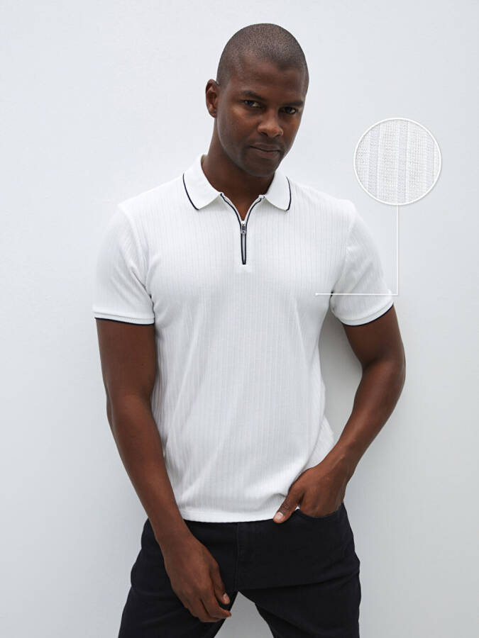 Men's Short Sleeve Polo Shirt with Texture - 8