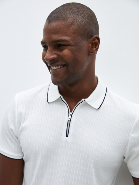 Men's Short Sleeve Polo Shirt with Texture - 9