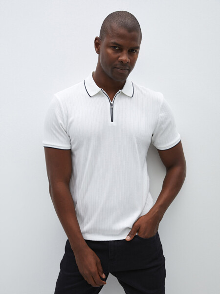 Men's Short Sleeve Polo Shirt with Texture - 15