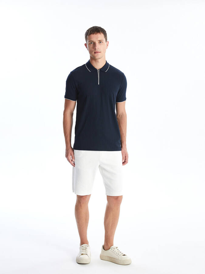 Men's Short Sleeve Polo Shirt with Textured Fabric - 12